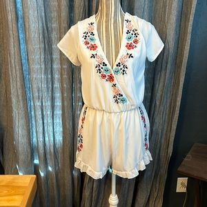 White Floral Blue Skies Romper